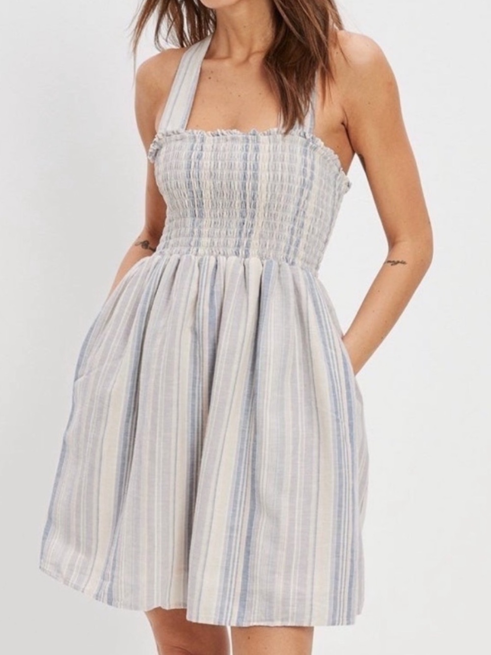 AE smocked cross back mini dress